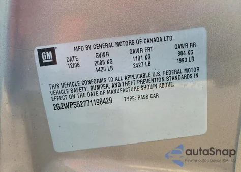 2007 Pontiac Grand Prix from USA, damaged, VIN 2G2WP552771198429